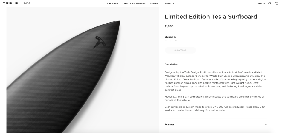 Tesla - surfboard descripción